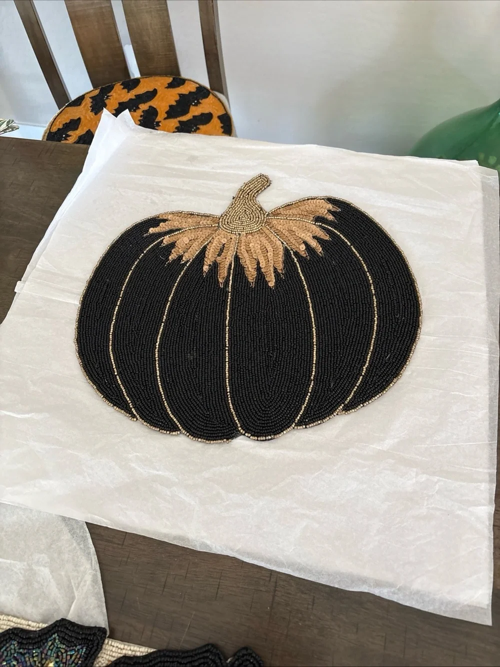 Beaded Black & Gold Pumpkin Placemat